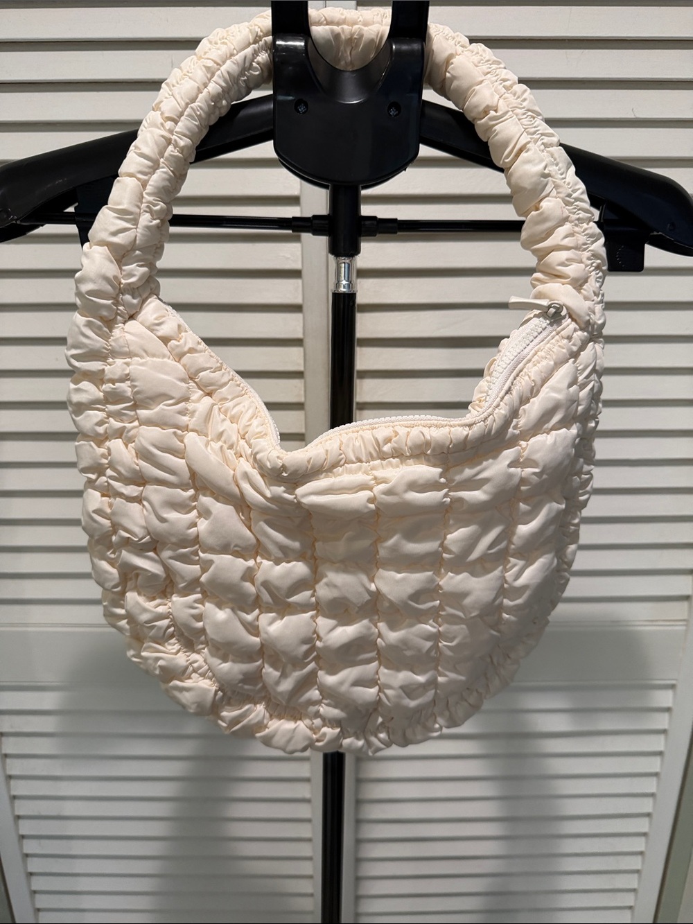 Quilted Cream Shoulder Hobo Bag - Soft Puffer Style